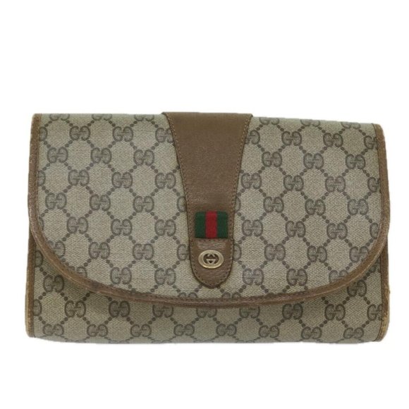 GUCCI GG Supreme Web Sherry Line Clutch Bag Beige Red 89 01 030 Auth - Picture 1 of 16